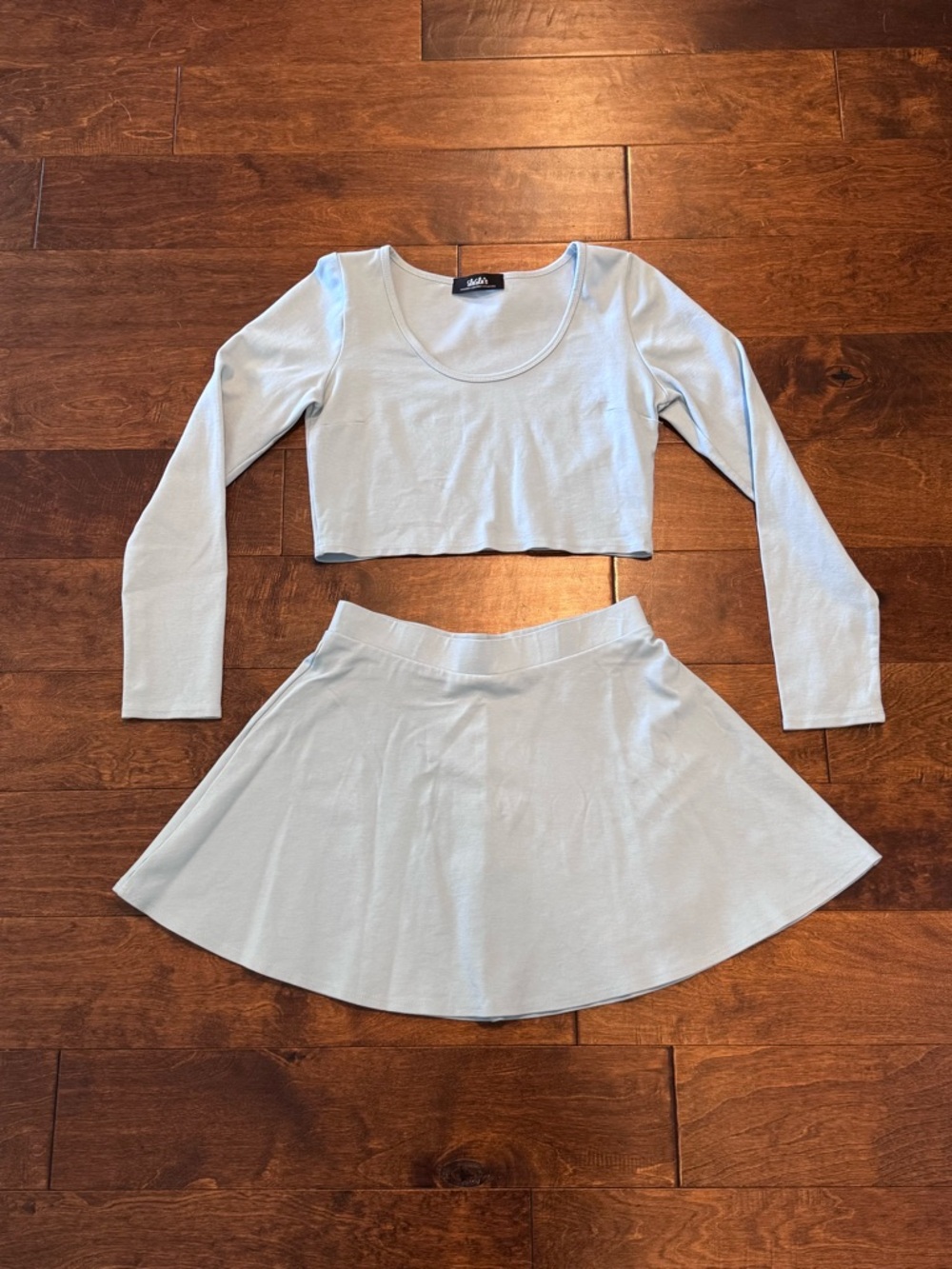 Lulu's Pale Blue Scoop Neck Cropped Top & Skirt Set